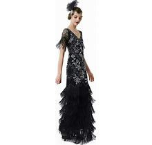BABEYOND Women's Flapper Dress 1920S V-Neck Evening Gown Sequin Beaded Maxi Dress For Wedding