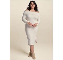 Women's Off-The-Shoulder Knit Dress - Off White, Size 3X By Venus