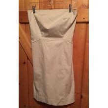 Ann Taylor Dress Strapless Size 4 Cotton Stretch Beige Khaki Petite