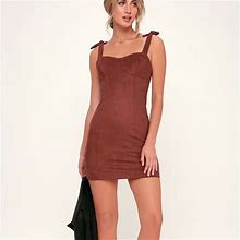 FREE PEOPLE Something Bout You Terracotta Brown Ribbed Mini Dress Sz L NWT $68