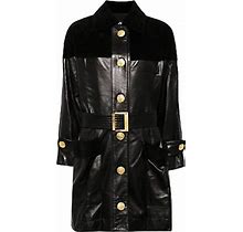 1990-2000S CC-Button Belted Leather Coat - Women - Lambskin/Pig Leather - 34 - Black