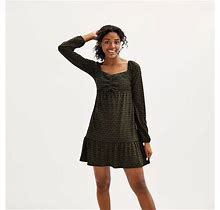 Juniors' SO® Smocked Cinch Front Long Sleeve Skater Dress, Girl's, Size: XS, Dark Green