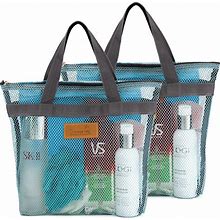 TOPASION Mesh Shower Caddy Bag Portable Hanging Toiletry And Bath Organizer With Zipper For Travel, Gym, Camping, College Dorms, Beach (2 Pcs Sky