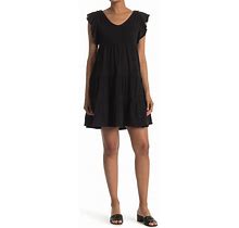 Max Studio Ruffle Cap Sleeve Tiered Jersey Babydoll Dress - Black - Mini Dresses Size Small