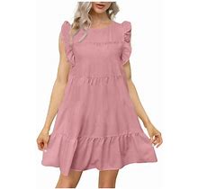 Kscykkkd Dresses For Women 2023 Casual,Summer Dresses 2023,Crew Neck Solid Casual Dresses Sleeveless Short Dress,Pink,L