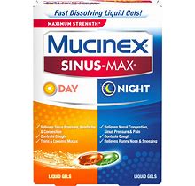 Mucinex Sinus-Max Max Strength Day & Night Liquid Gels (24Ct) Relieves Sinus Pressure And Congestion, Headaches, Pain, Runny Nose, Sneezing, Thins