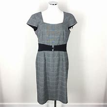 Tahari Dresses | Tahari L 12 Gray Plaid Sheath Dress Cap Sleeve | Color: Black/Gray | Size: 12