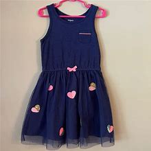 Carter's Dresses | Carters Navy Blue With Pink Sequin Hearts Dress | Color: Blue/Pink | Size: 5Tg