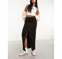 ASOS DESIGN Corduroy Maxi Skirt In Chocolate-Brown - Brown (Size: 12)