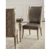 Massoud Jerrick Leather Dining Chair, Gray/Gold, Dining Room Furniture Dining Side Chairs