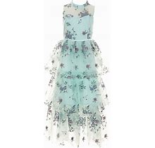 Xtraordinary Big Girls 7-16 Sleeveless Floral Embroidered Tulle Tiered Long Dress, , Mint/Lavender7