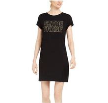 Adrianna Papell Womens Black Glitter Printed Short Sleeve Crew Neck Mini Shift Dress S