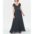 $269 J Kara Women's Grey Embellished Empire Waist Gown Dress 10 Tjn13