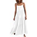 Womens Casual Beach Dress Sleeveless Ruffle Tiered Maxi Dress For Summer Casual Spaghetti Straps Swing Sundress