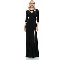 Theia 883890 Black 3/4 Sleeve V-Neck Dress Slit Size 2 4 8 Retail $995
