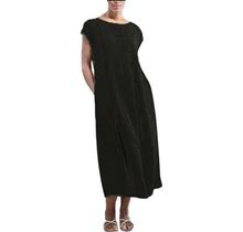 Tangnade Womens Solid Sleeveless O-Neck Maxi Pockets Linen Loose Baggy Kaftan Long Dress