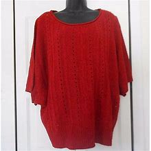 Womens Directions Red Sweater Size 1X, Short Batwing Sleeves, 731