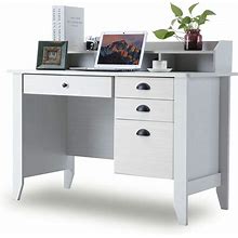 Catrimown White Desk With Drawers, 47 Inch Home Office Computer Desk With File Drawers Student Girls Desks Teens Writing Table With Hutch, Small