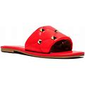 Qupid Castel-79 Women's Quilted Slide Sandals, Red