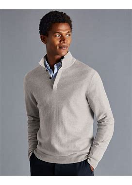 Merino Cashmere Button Neck Sweater - Silver Size XL By Charles Tyrwhitt