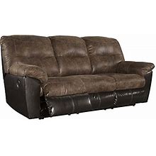 Signature Design By Ashley Follett Faux Leather Manual Pull Tab Reclining Sofa, Two Tone Brown