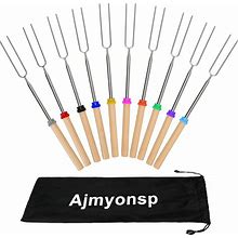 Ajmyonsp 10Pcs Marshmallow Roasting Sticks Smores Skewers For Fire Pit Extendable Hot Dog Sticks For Campfire, 32Inch Extra Long Telescoping Forks