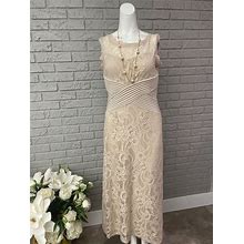 Cream Elegant Sleeveless Lace / Pleated Midi Dress Size S