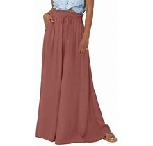 Weant Summer Clothes For Women, Women Casual High Waist Wide Leg Pants Summer Floral Solid Long Palazzo Pants Lounge Beach Trousers (Rose Gold, Medium