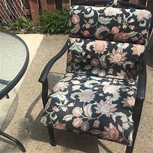 Lowes Other | Off Black With Floral Print Outdoor Chair Cushion | Color: Black/Orange | Size: 42X21x3.5