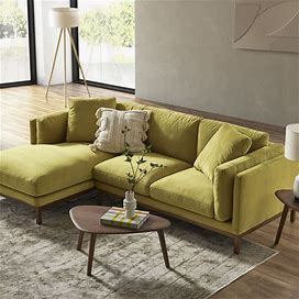 Gold Velvet Left Sectional Sofa, Solid Wood Base | Owen By Castlery