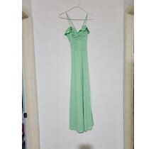 Womens Mint Green Spaghetti Strap Maxi Dress Back Tie Zip Ruched Gown