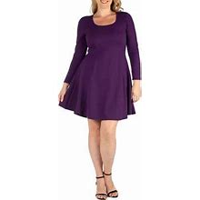24Seven Comfort Apparel Women's Plus Size Long Sleeve Knee Length Skater Dress, Purple