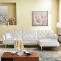Modern Velvet Upholstered L-Shaped Reversible Sectional Sofa Bed