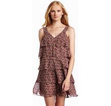 NINE WEST Floral Chiffon Tiered Ruffle Double V Shift Party Dress 10 NEW $138