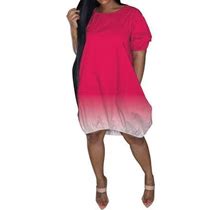 Woxinda Women's Plus Size Casual Dresses Casual Short Sleeve Mid-Length Gradient Summer