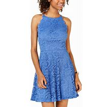 Bcx Juniors A-Line Halter Neck Lace Dress Periwinkle Blue Size 9