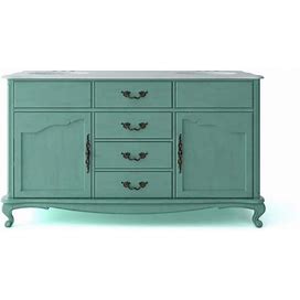 Provence 62 in. W X 22 in. D X 35 in. H Double Sink Freestanding Bath Vanity In Vintage Turquoise With White Marble Top