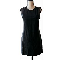 VINCE Size 4 100% Leather 60'S Inspired Framed Suede Black Shift Dress $995 -New