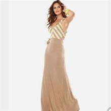 Bar Iii Dresses | Scoop Neck Cut-Out A Line Maxi Dress Fitted! | Color: Tan | Size: S