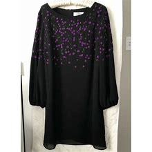 Belle Badgley Mischka Black Knee Length Dress Purple Embroidery Beaded