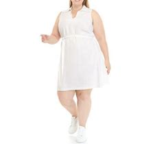 Women's Robbie Bee Plus Sleeveless Linen Sheath Dress, White 1X