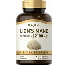Lions Mane Mushroom Supplement 2100Mg | 120 Capsules | With Bioperine | Vegetarian, Non-GMO, Gluten Free | By Piping Rock