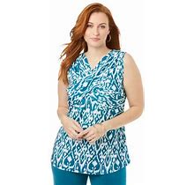 Plus Size Women's Twist Front Knit Tank By The London Collection In Deep Teal Brushed Tribal (Size 2X)