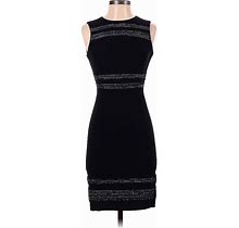 White House Black Market Casual Dress - Bodycon Crew Neck Sleeveless: Black Print Dresses - Women's Size 00 Petite