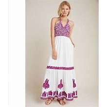 Anthropologie Dresses | Anthropologie Manuela Embroidered Midi Dress | Color: Purple/White | Size: 2P