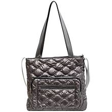 Yucurem Quilted Cotton-Padded Bag Nylon Winter Women Shoulder Bags For Party (Silver)