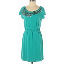 Gianni Bini Casual Dress - Party Scoop Neck Short Sleeves: Teal Print Dresses - Women's Size Small