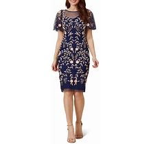 Adrianna Papell Floral Beaded Sheath Dress In Navy/Blush At Nordstrom, Size 8