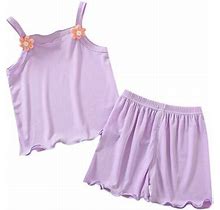 Girls Summer Outfits Baby Summer Two Piece Outfit Set Sleeveless Camisole Strap Tank Top And Shorts Folwer Clothes Clothing Set,Size 3 Years-4 Years