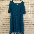 Love Squared Dresses | Womens Teal Lace Overlay Dress 2X | Color: Blue | Size: 2X